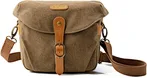 Camera Bag, SLR DSLR Canvas Camera Case, Vintage Padded Camera Shoulder Bag with Rain Cover for Women and Men, Khaki